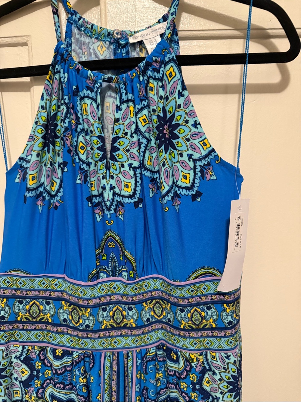 London Times Paisley Halter Maxi Dress Blue Turquoise Size 6 NWT - Picture 3 of 7